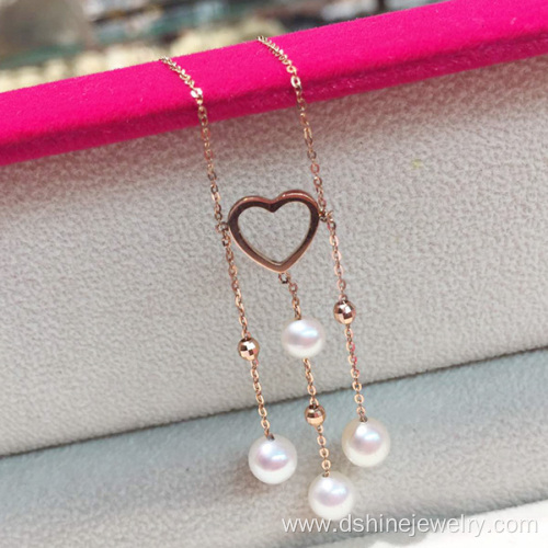 Gold Heart Pendant Jewelry Tassel Pearl Wedding Necklaces